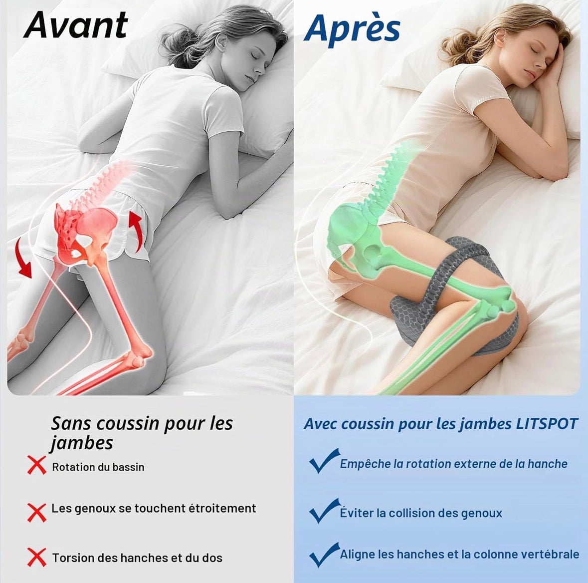 NoctAir — Oreiller Genoux Rafraîchissant Anti-Douleur
