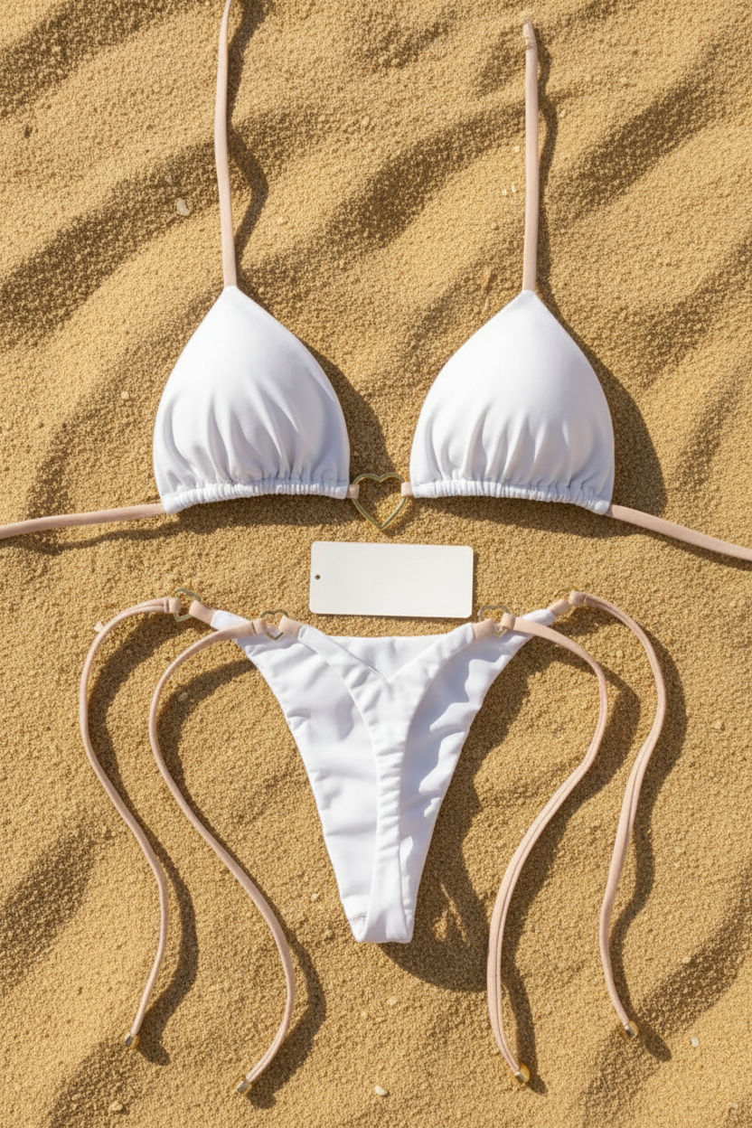 Bikini blanc flat lay