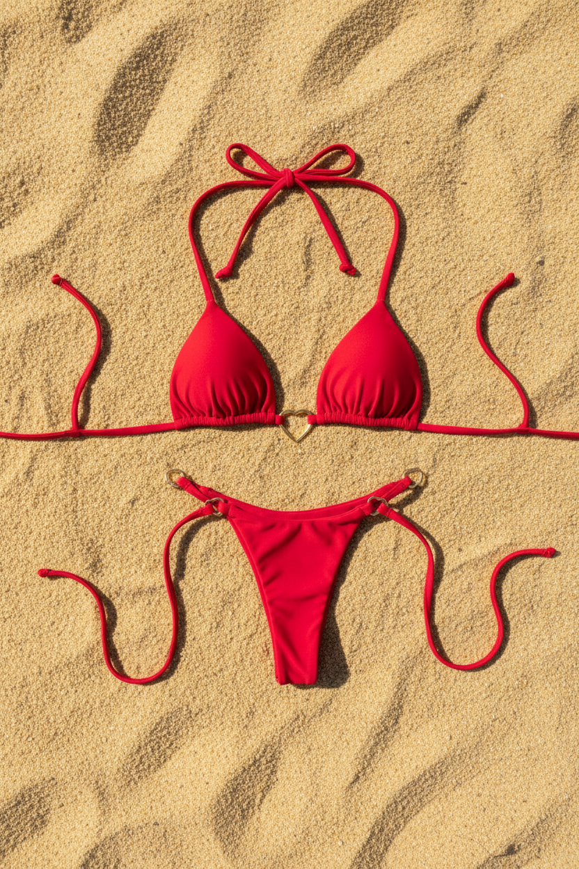 Bikini triangle rouge flat lay sable