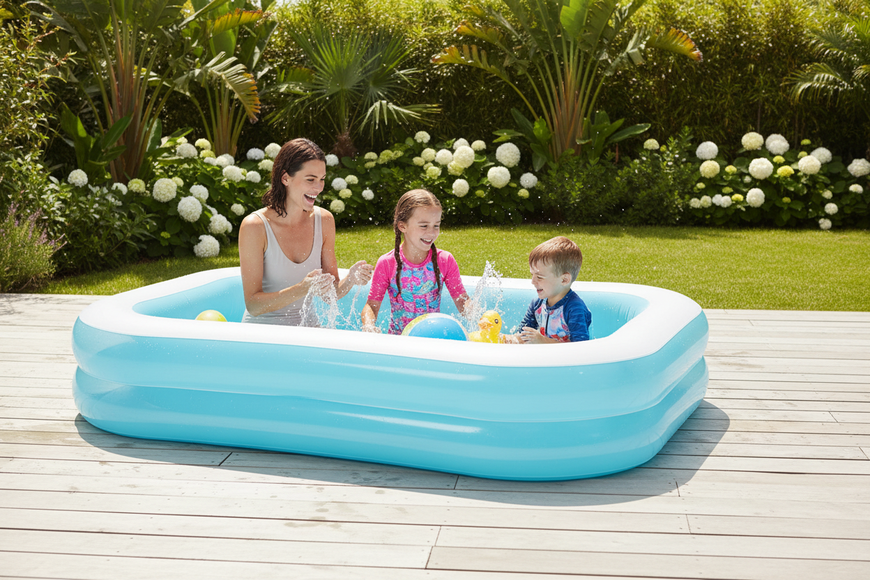 Piscine ambiance enfants jardin